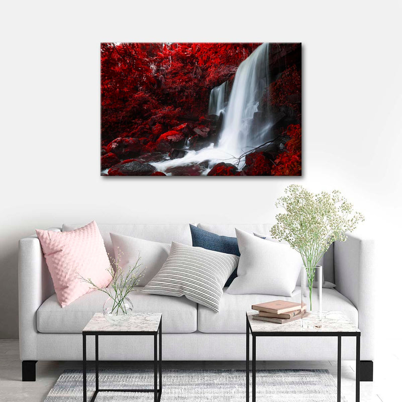 Red Autumn Waterfall Wall Art
