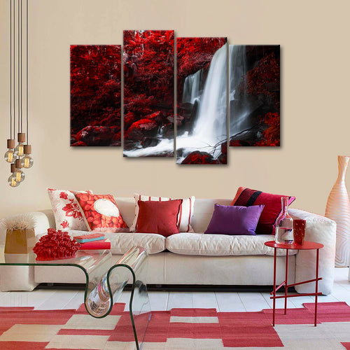 Red Autumn Waterfall Wall Art