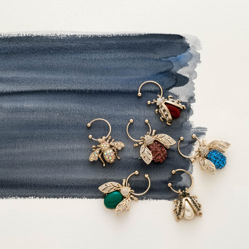 Bedazzled bee wine charms, dark jewel tones