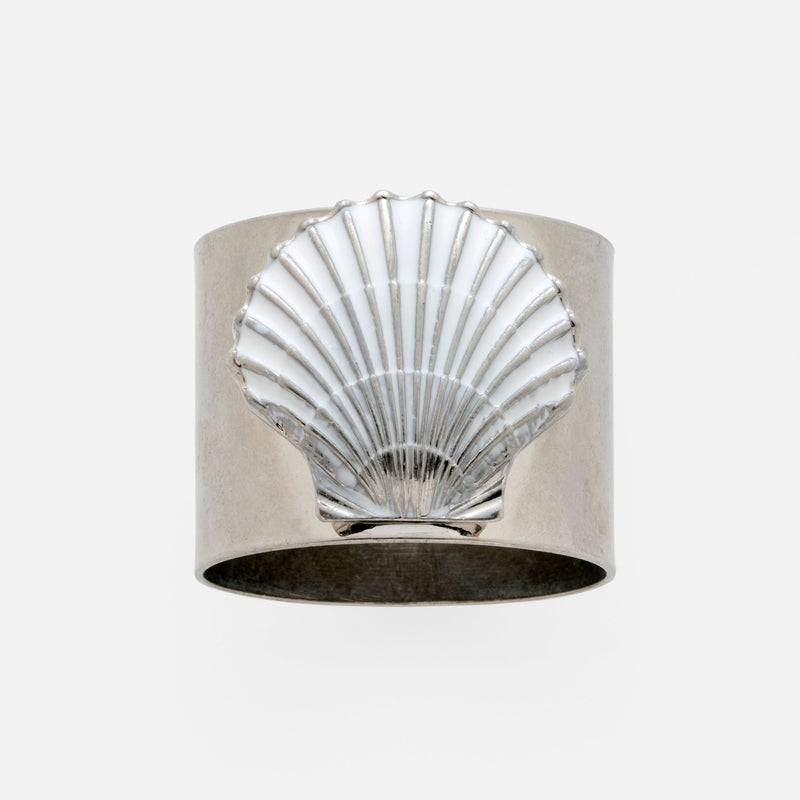 Painted shell napkin rings,  white, set of two