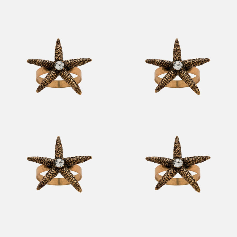 Starfish skinny napkin rings, bronze, set of four