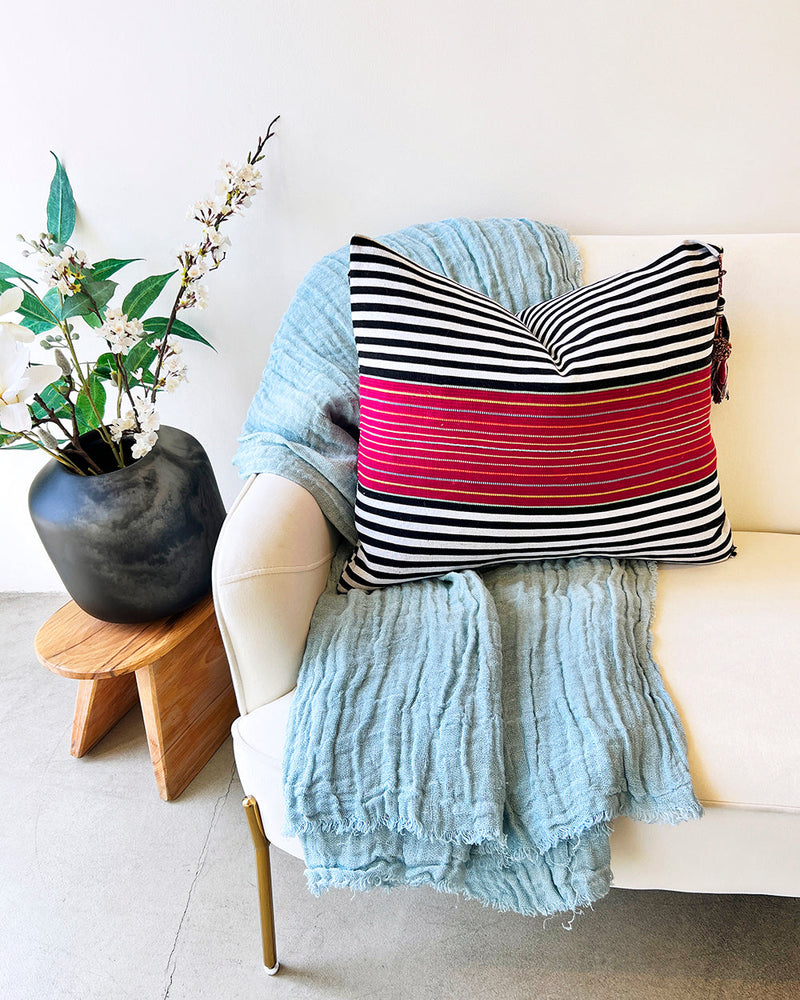 SALE SanCri Pillow Black Stripe with Magenta