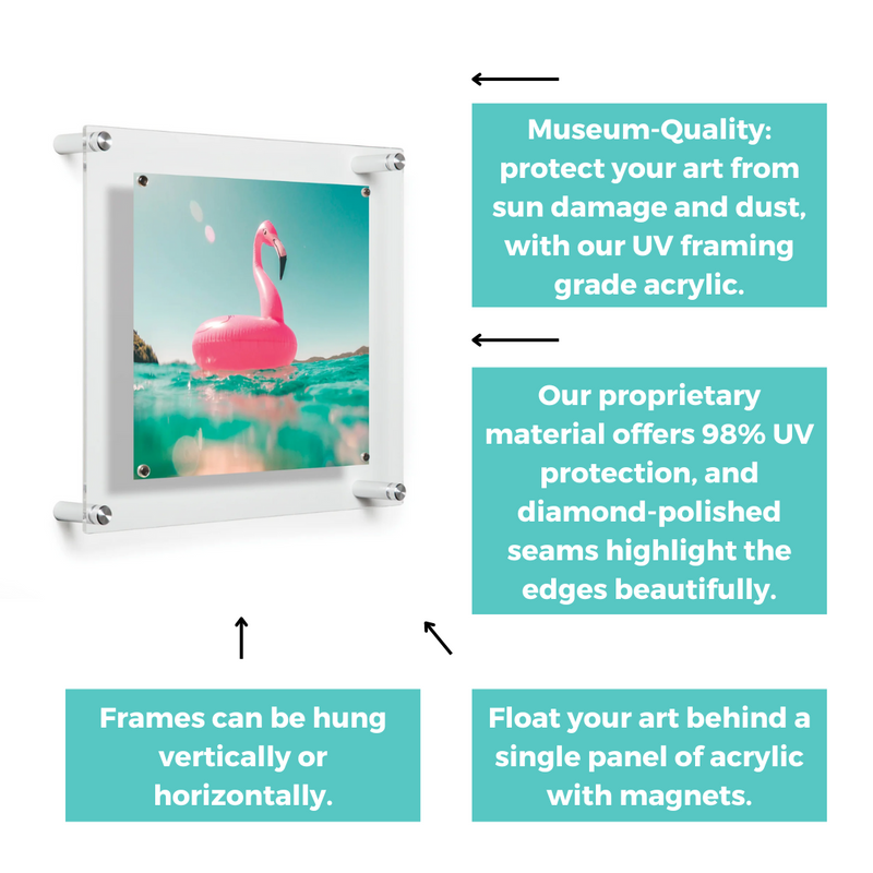 14" x 14" Easy Change Acrylic Float Frame + Magnets for 12" x 12" Art