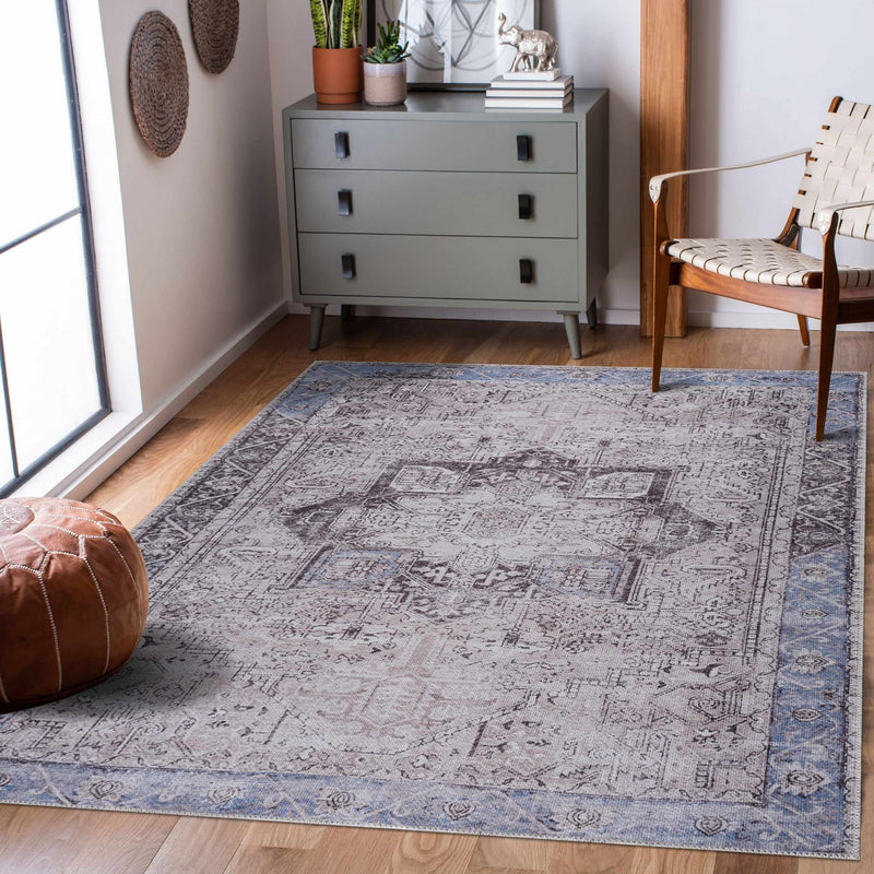 Rosman Blue&Beige Washable Area Rug