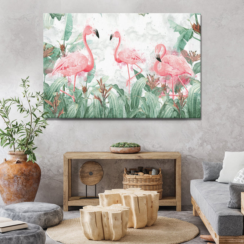 Forest Flamingo Painting Canvas Wall Art