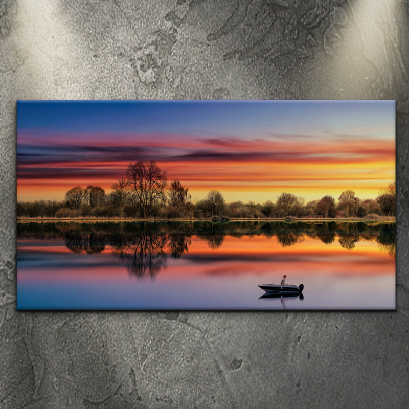 Sunset Lake Boat Canvas Wall Art
