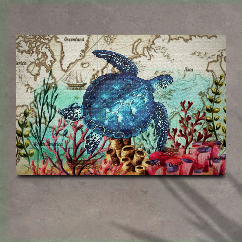 Traveling Sea Turtle Oil Paint Canvas Wall Art
