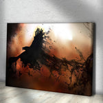 Flying Raven At Sunset Canvas Wall Art