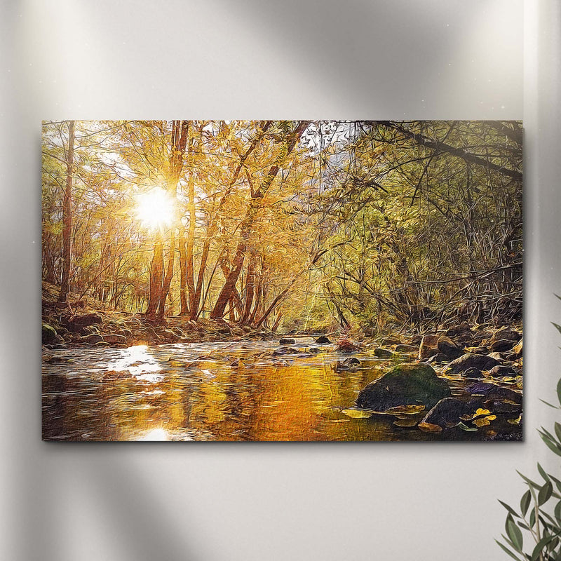 Sunlit River Woods Canvas Wall Art