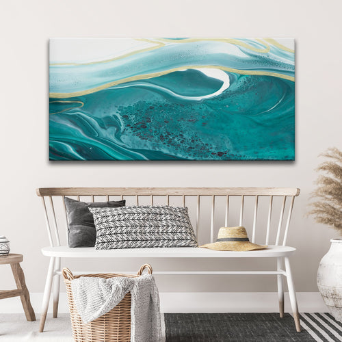 Teal Big Ocean Wave Canvas Wall Art