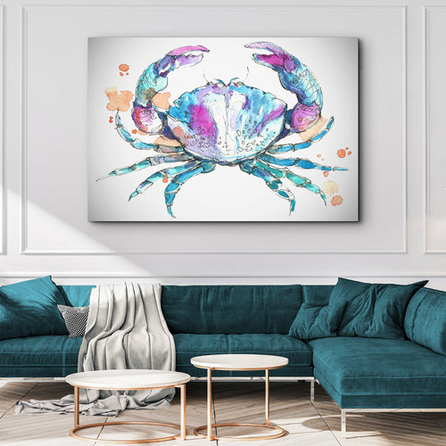 Coastal Crab Watercolor Canvas Wall Art