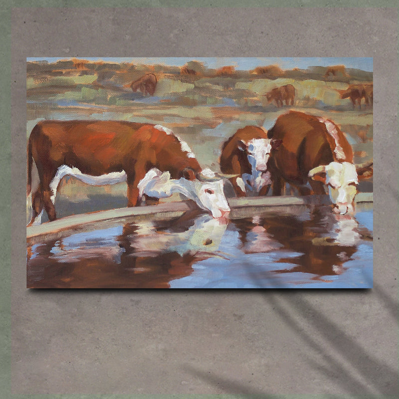 Watercolor Hereford Cattle Canvas Wall Art