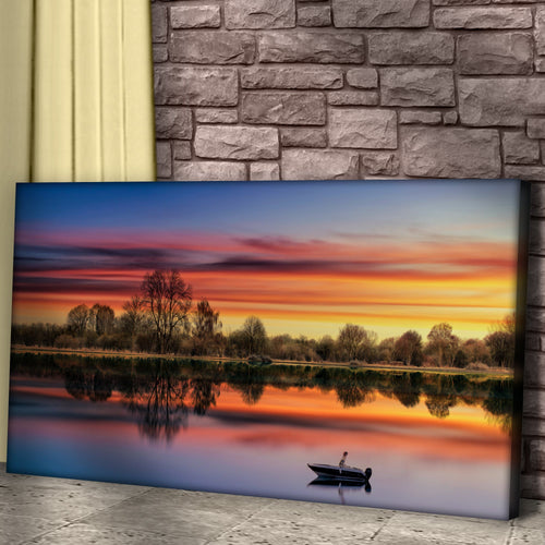 Sunset Lake Boat Canvas Wall Art