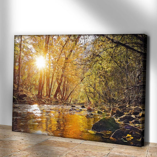 Sunlit River Woods Canvas Wall Art