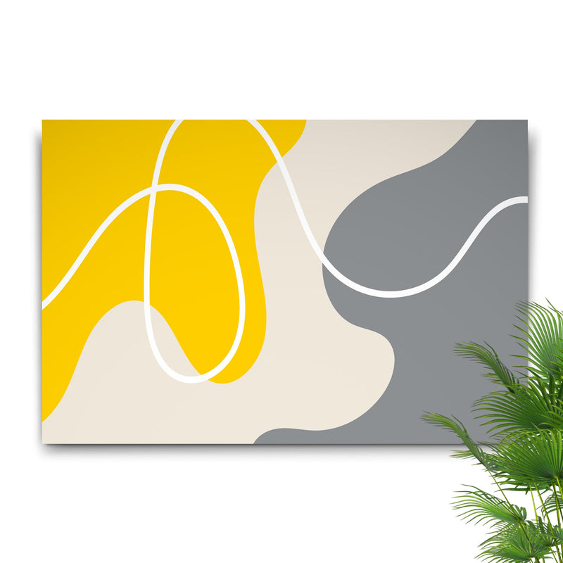 Abstract Line Yellow And Grey Canvas Wall Art