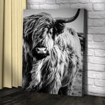 Black And White Highland Cow Portrait Canvas Wall Art