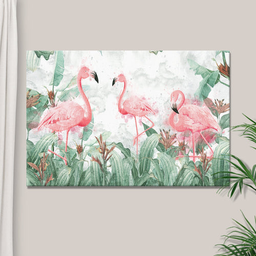 Forest Flamingo Painting Canvas Wall Art