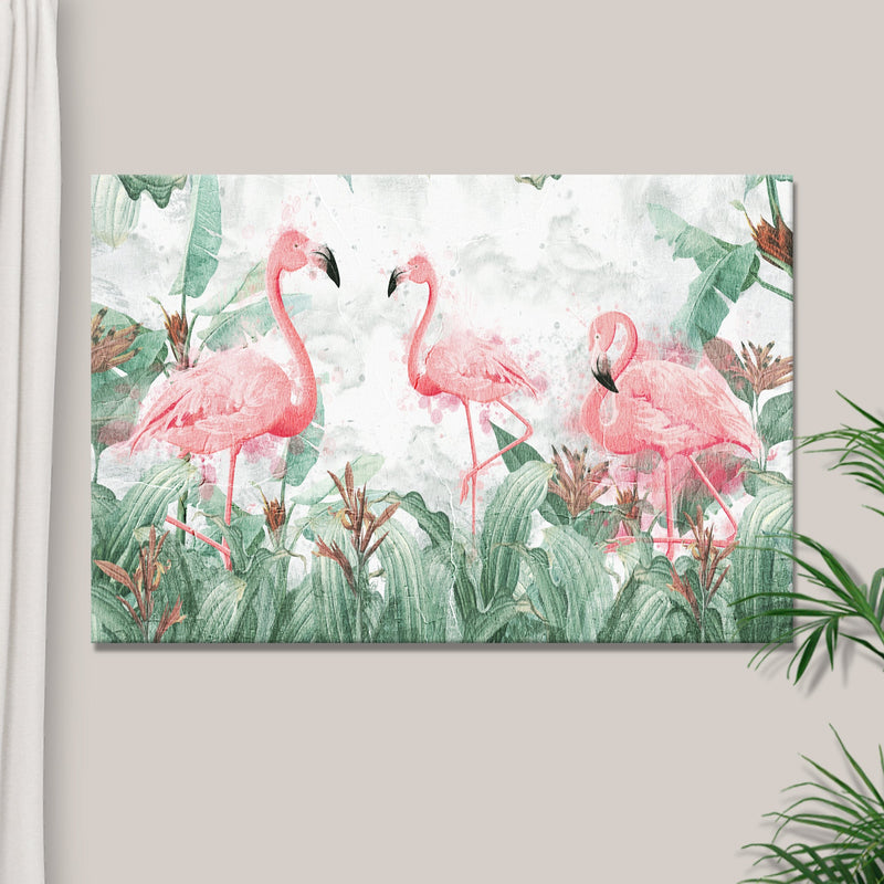 Forest Flamingo Painting Canvas Wall Art