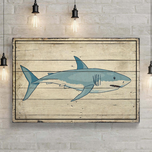 Grey Reef Shark On Wood Canvas Wall Art