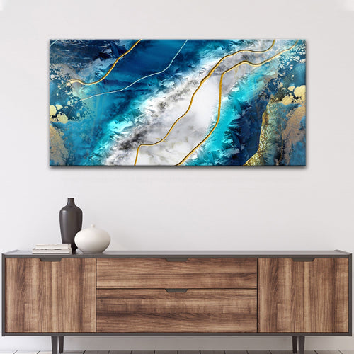 Turquoise Blue Abstract Painting Canvas Wall Art