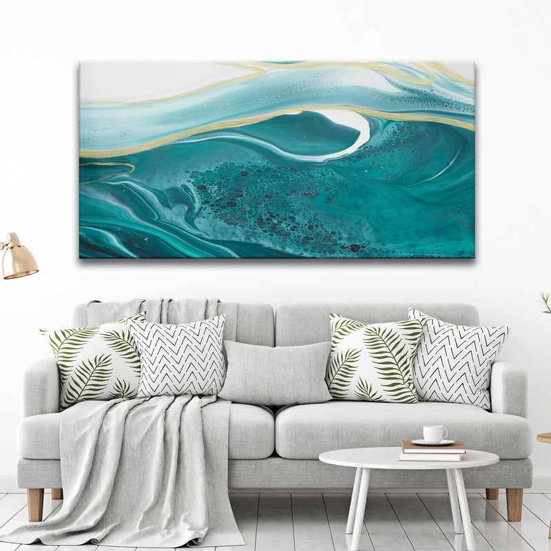 Teal Big Ocean Wave Canvas Wall Art