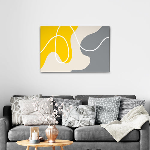 Abstract Line Yellow And Grey Canvas Wall Art