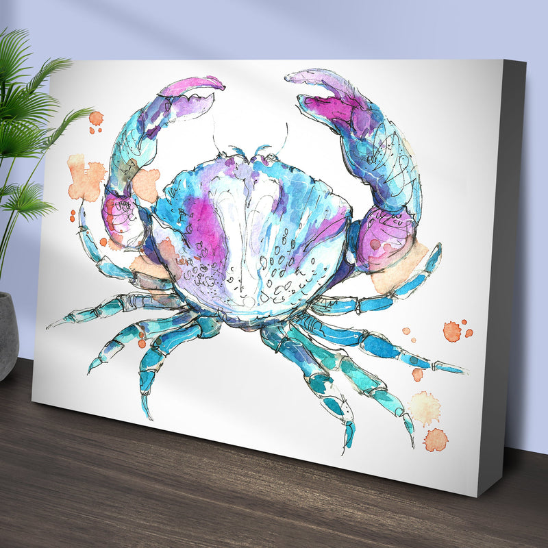 Coastal Crab Watercolor Canvas Wall Art