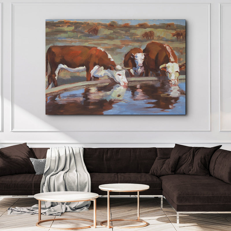 Watercolor Hereford Cattle Canvas Wall Art