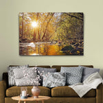 Sunlit River Woods Canvas Wall Art