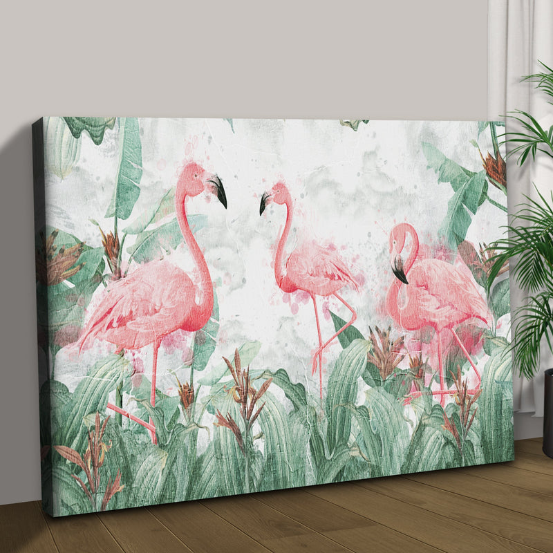 Forest Flamingo Painting Canvas Wall Art