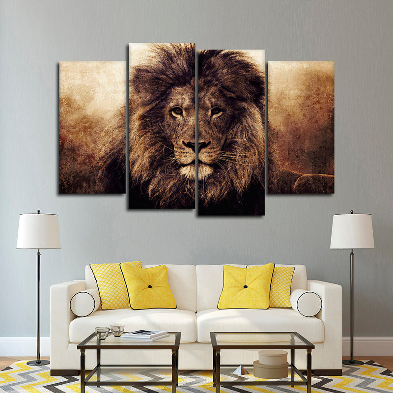 Grunge Lion Head Wall Art