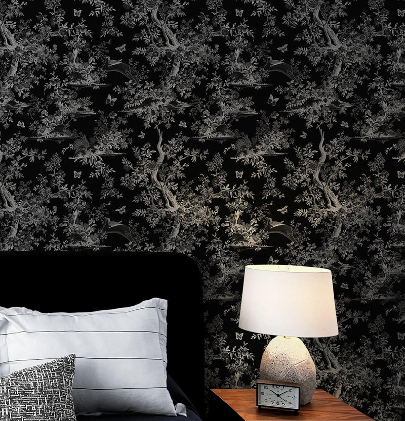 Black and White Toile De Jouy Vintage Wallpaper Mural. #6728