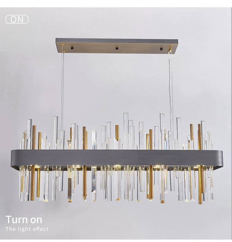 MIRODEMI® Gold/black rectangle crystal chandelier for dining room, kitchen island