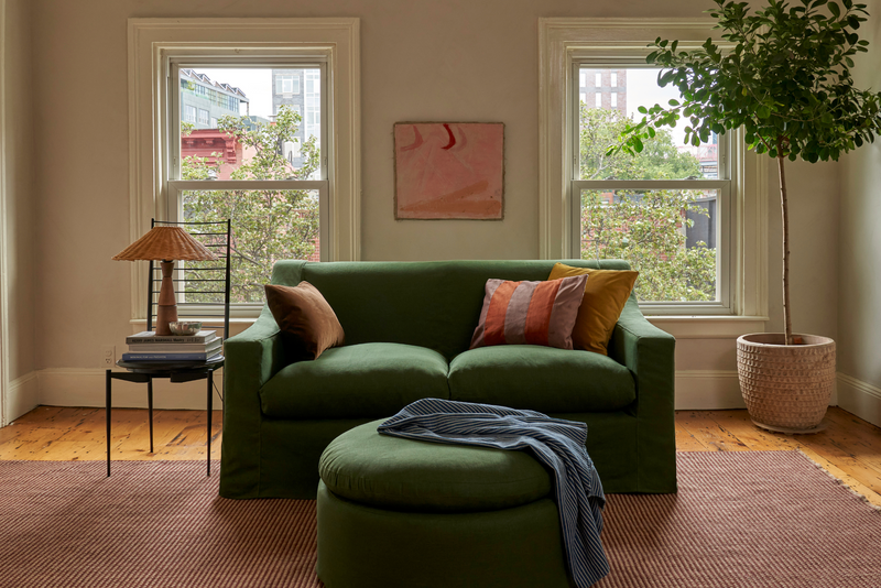 The Evergreen Ottoman in Recycled Velvet