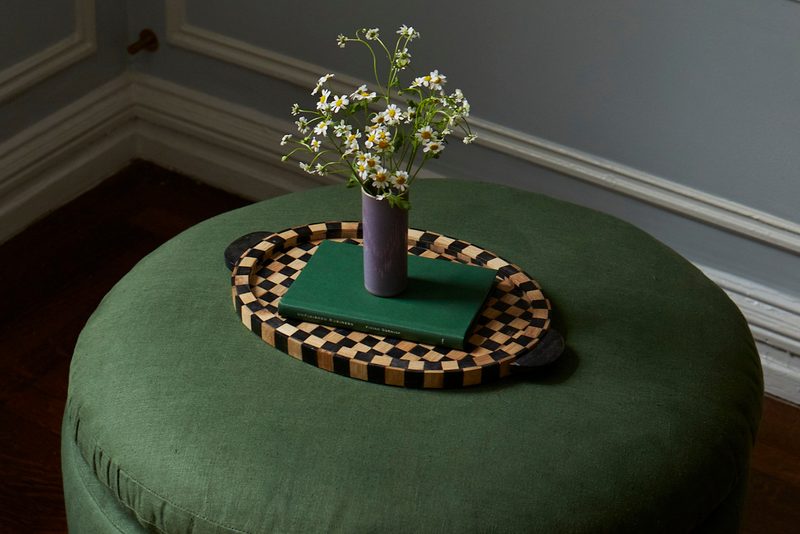 The Evergreen Ottoman in Recycled Velvet