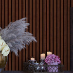 Wooden Vertical Panel Wallpaper. Dark Brown Wainscot Hardwood Wall Mural Print. #6734