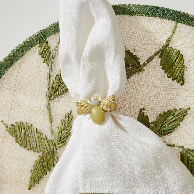 Etched wing bug skinny napkin rings, lemon jasper, set of four