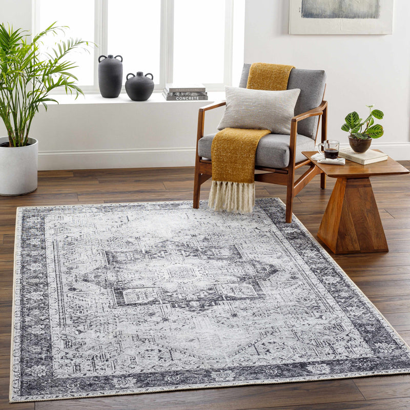 Rosman Gray Washable Area Rug