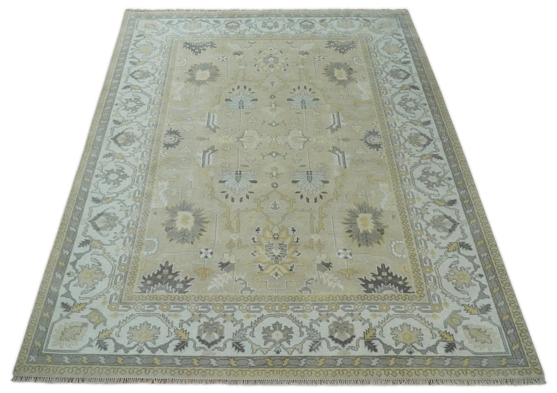 Antique 10x14 Hand Knotted Beige and Ivory Traditional Vintage Persian Style Wool Rug | TRDCP8241014