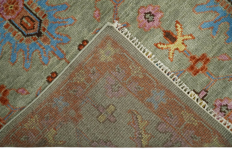 Vintage Style Beige, Rust, Pink and Blue Hand Knotted Traditional Oushak Multi Size wool Area Rug