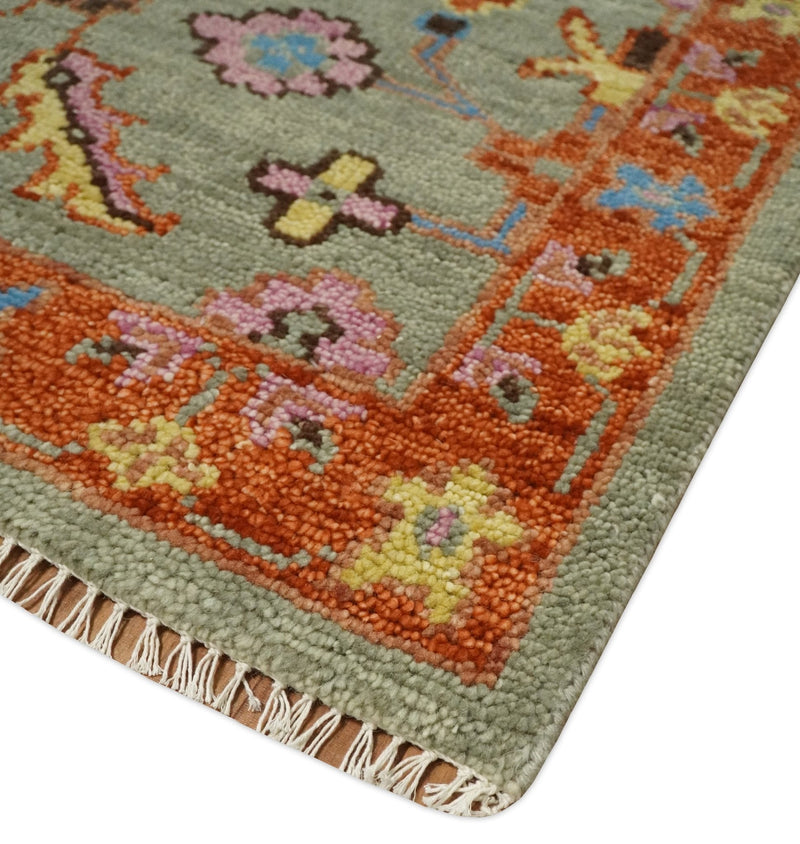 Vintage Style Beige, Rust, Pink and Blue Hand Knotted Traditional Oushak Multi Size wool Area Rug