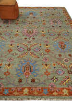 Vintage Style Beige, Rust, Pink and Blue Hand Knotted Traditional Oushak Multi Size wool Area Rug