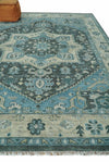 Antique look Hand Knotted Charcoal, Camel and Blue Traditional Heriz Serapi Multi size Wool Area Rug