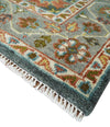 Hand Knotted Charcoal, Camel and Teal Traditional Heriz Serapi Multi size Wool Area Rug