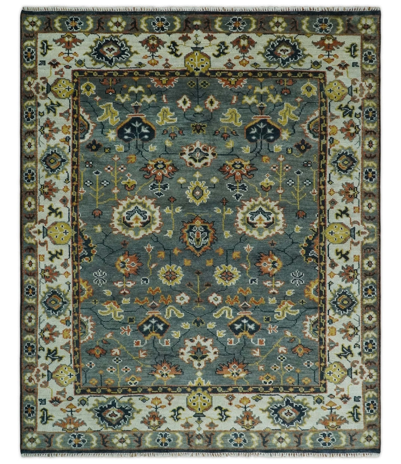 Antique 8x10 Gray and Ivory Traditional Persian Oushak Wool Rug | TRDCP1114810