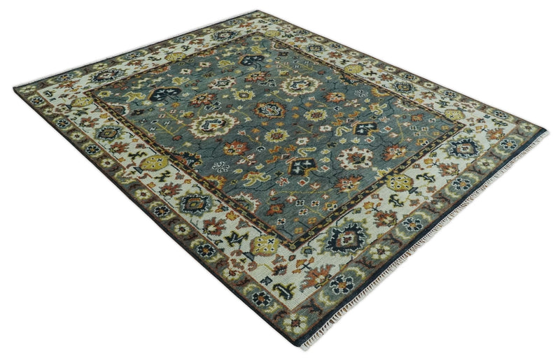 Antique 8x10 Gray and Ivory Traditional Persian Oushak Wool Rug | TRDCP1114810