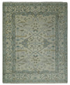Antique 8x10 Vintage Oriental Traditional Ivory and Blue Wool Area Rug | TRDCP102810