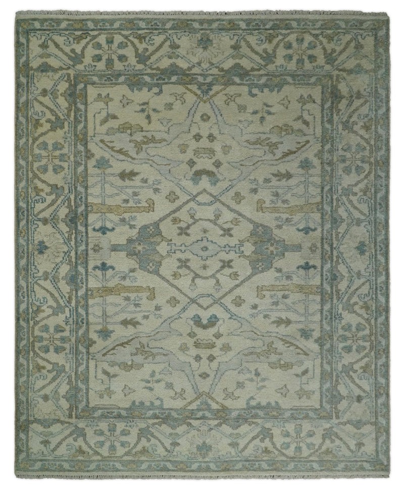 Antique 8x10 Vintage Oriental Traditional Ivory and Blue Wool Area Rug | TRDCP102810