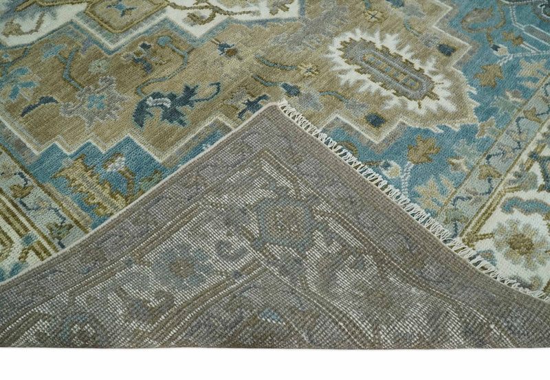 3x5 Antique Camel, Blue and Ivory Heriz Serapi Wool Rug