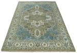 3x5 Antique Camel, Blue and Ivory Heriz Serapi Wool Rug